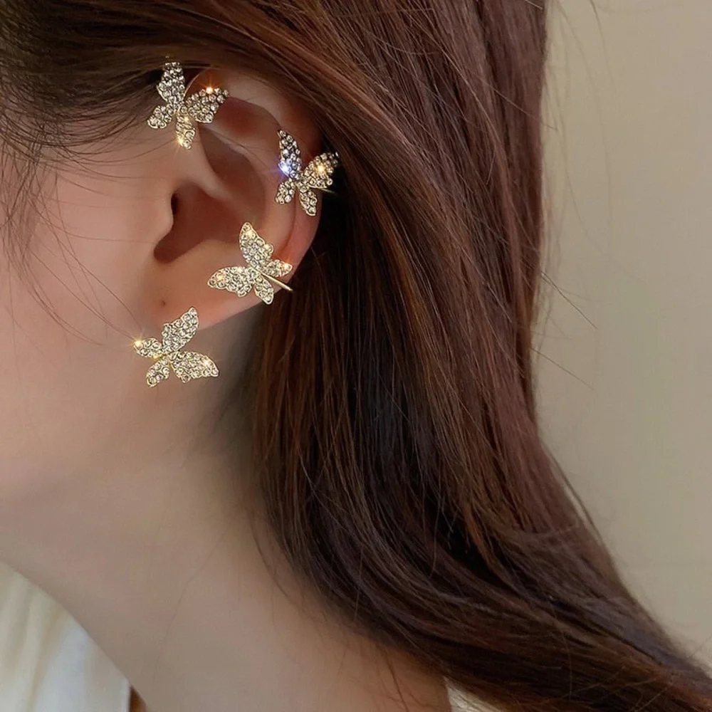 Silver/gold Elegant Easy Clip Butterfly Earrings - Picture 13 of 16